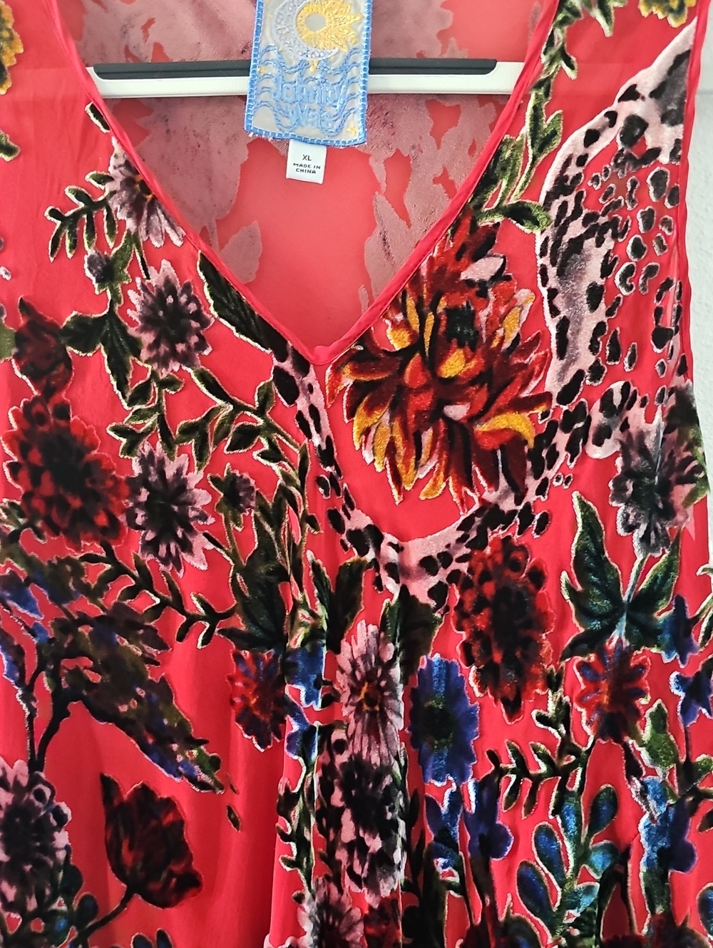 Johnny Was Red Floral V-Neck Maxi Dress with Black & Purple Accents - Picture 10 of 10